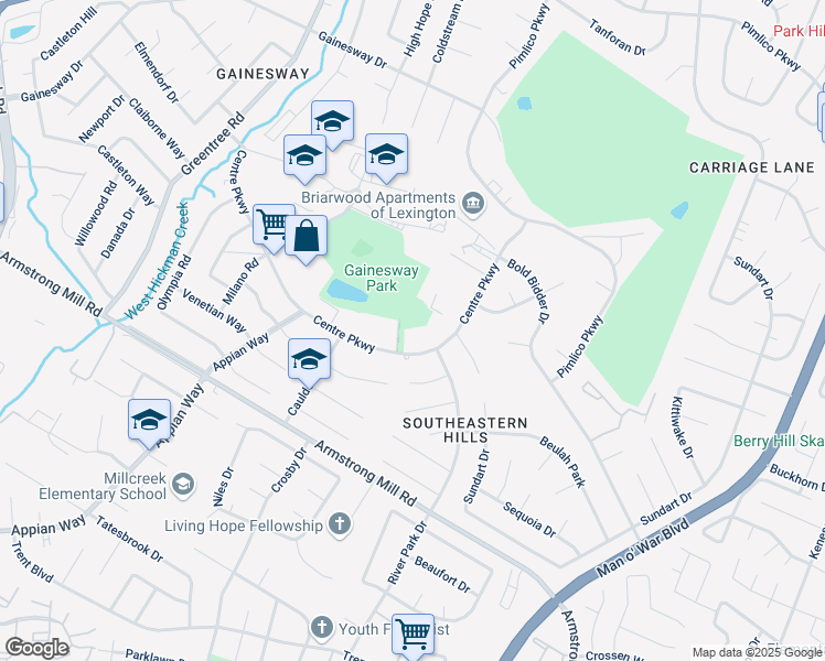 map of restaurants, bars, coffee shops, grocery stores, and more near 1285 Centre Parkway in Lexington