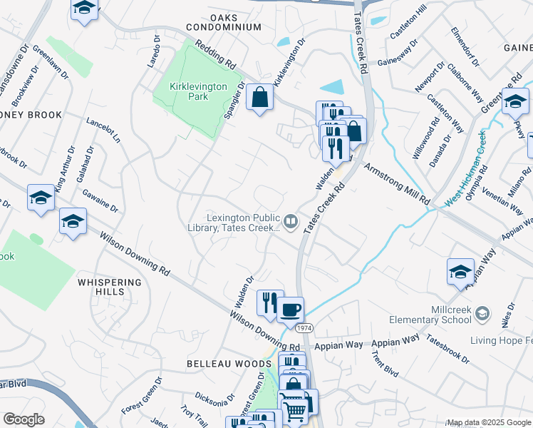 map of restaurants, bars, coffee shops, grocery stores, and more near 509 Big Bear Lane in Lexington