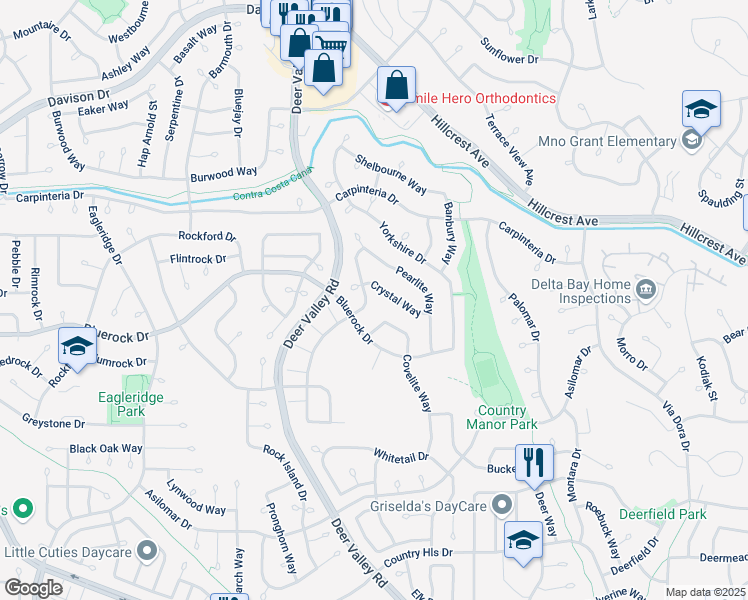 map of restaurants, bars, coffee shops, grocery stores, and more near 2497 Covelite Way in Antioch