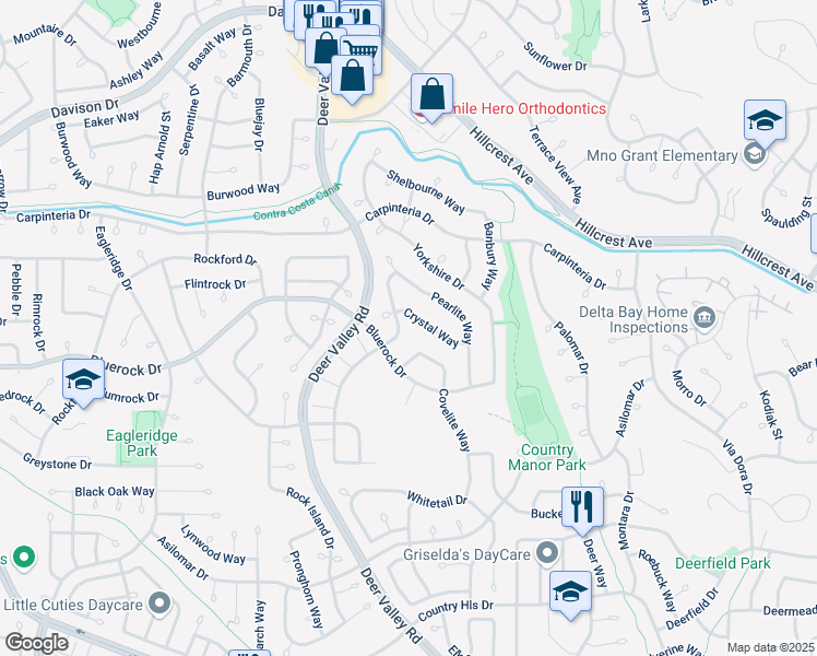 map of restaurants, bars, coffee shops, grocery stores, and more near 2497 Covelite Way in Antioch
