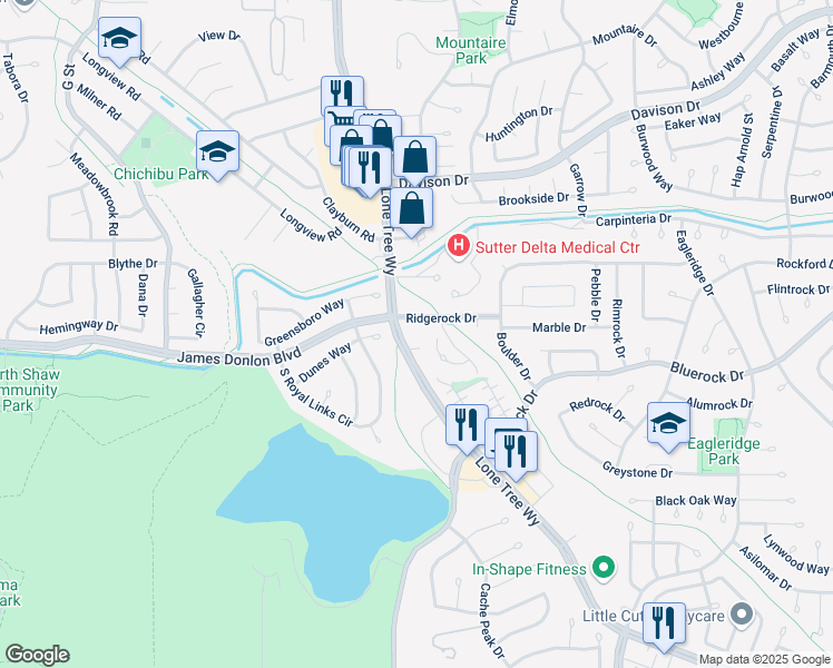 map of restaurants, bars, coffee shops, grocery stores, and more near 4001 Lone Tree Way in Antioch