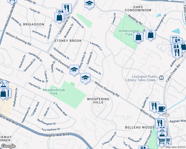 map of restaurants, bars, coffee shops, grocery stores, and more near 3668 King Arthur Drive in Lexington