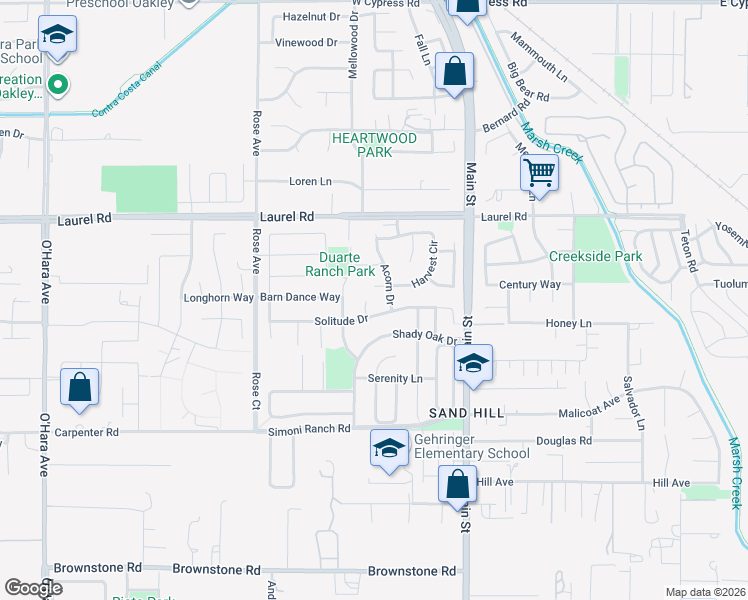 map of restaurants, bars, coffee shops, grocery stores, and more near 10 Fawn Court in Oakley