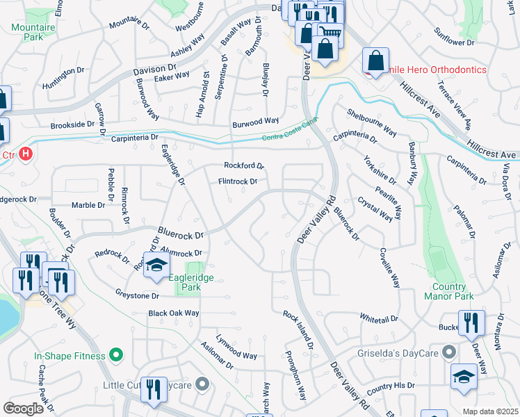 map of restaurants, bars, coffee shops, grocery stores, and more near 4121 Limestone Drive in Antioch