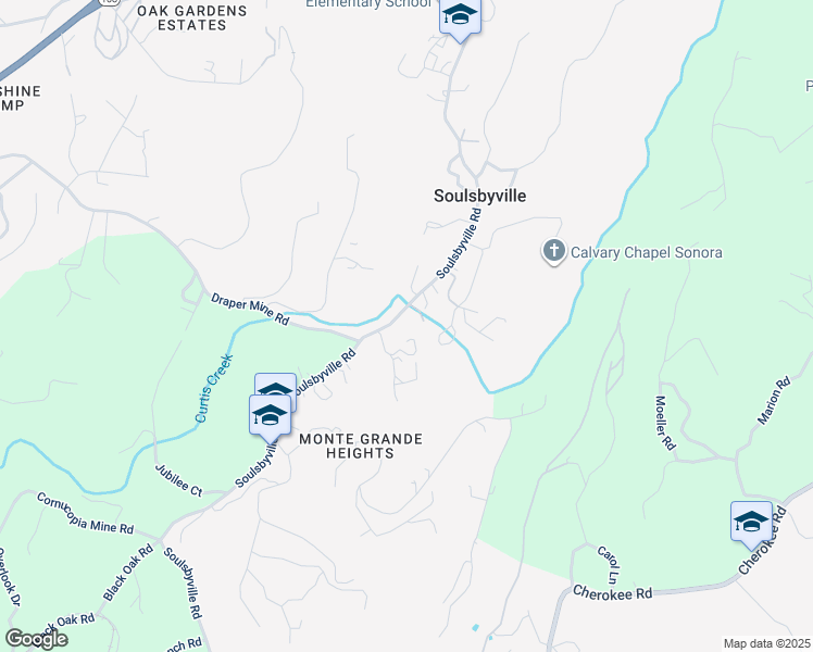 map of restaurants, bars, coffee shops, grocery stores, and more near 19733 Carne Richards Rd in Soulsbyville