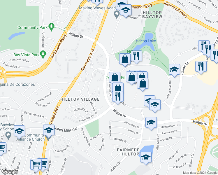 map of restaurants, bars, coffee shops, grocery stores, and more near 910 Summer Lane in Richmond
