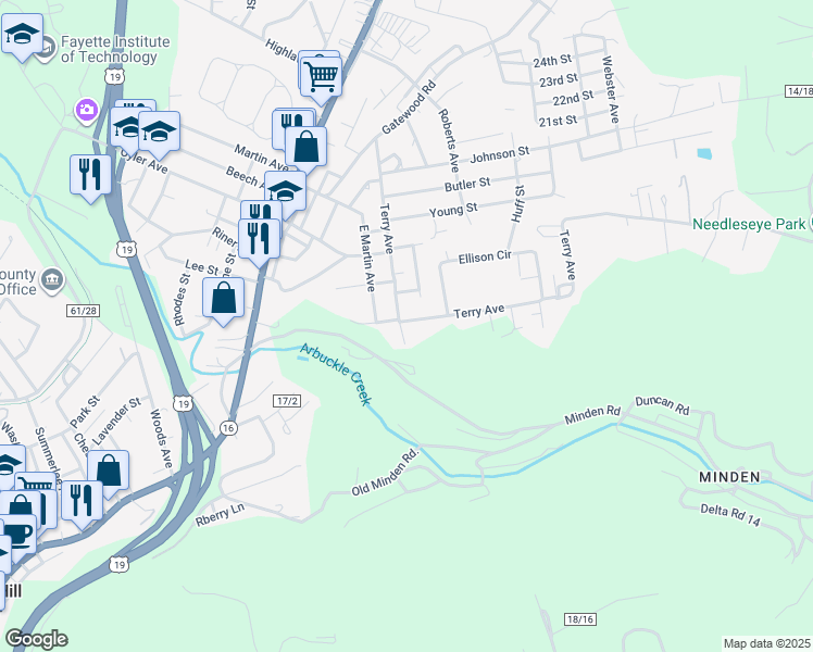 map of restaurants, bars, coffee shops, grocery stores, and more near 413 Terry Ave in Oak Hill