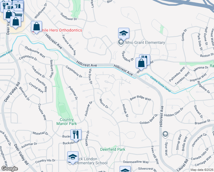 map of restaurants, bars, coffee shops, grocery stores, and more near 2817 Point Reyes Court in Antioch