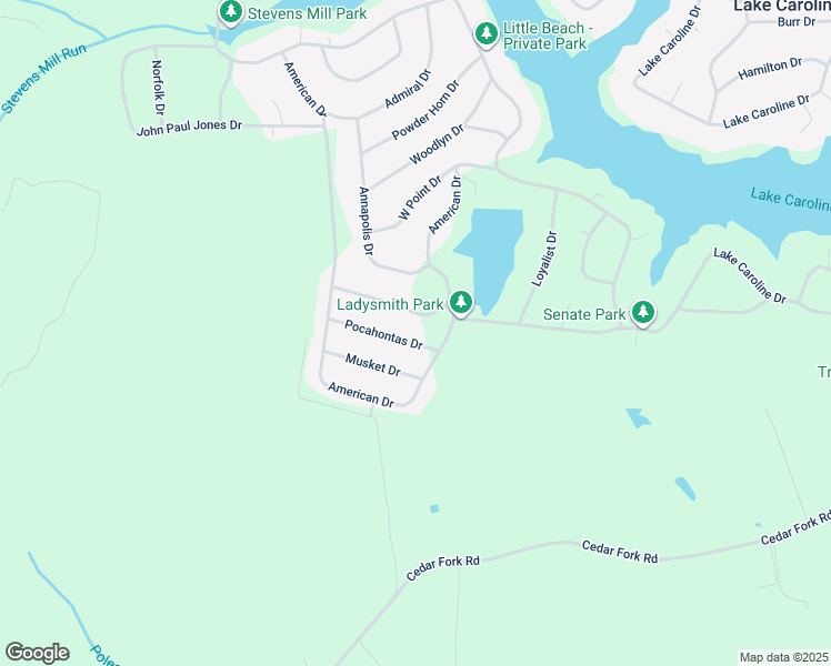 map of restaurants, bars, coffee shops, grocery stores, and more near 404 Pocahontas Drive in Ruther Glen