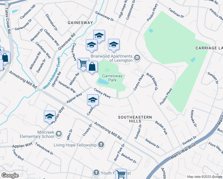map of restaurants, bars, coffee shops, grocery stores, and more near 1236 Centre Parkway in Lexington