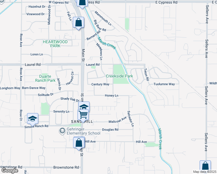 map of restaurants, bars, coffee shops, grocery stores, and more near 3899 Creekside Way in Oakley