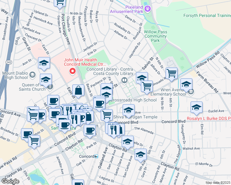 map of restaurants, bars, coffee shops, grocery stores, and more near 1985 North 3rd Street in Concord