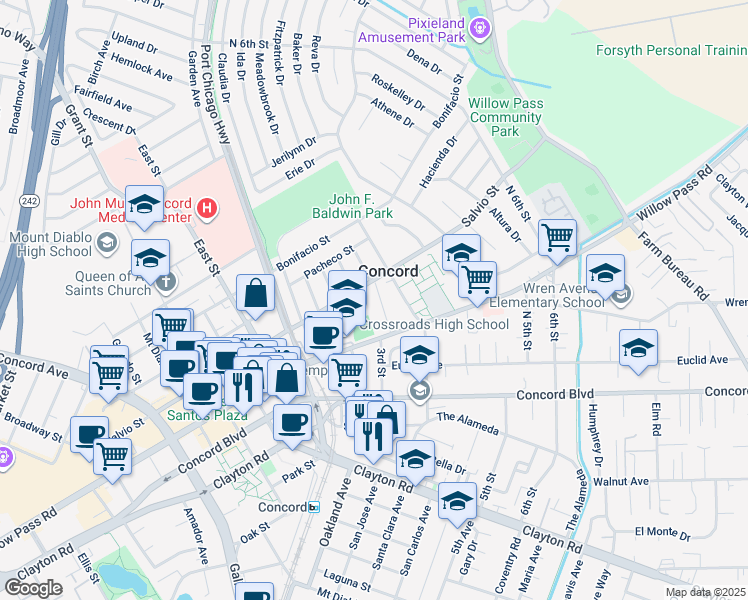 map of restaurants, bars, coffee shops, grocery stores, and more near 1985 North 3rd Street in Concord
