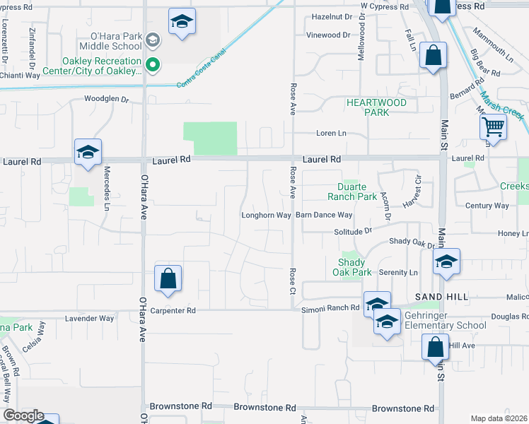 map of restaurants, bars, coffee shops, grocery stores, and more near 3803 Pato Lane in Oakley