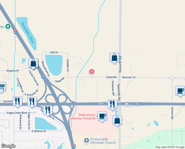 map of restaurants, bars, coffee shops, grocery stores, and more near 3962-3968 Clover Drive in Newburgh