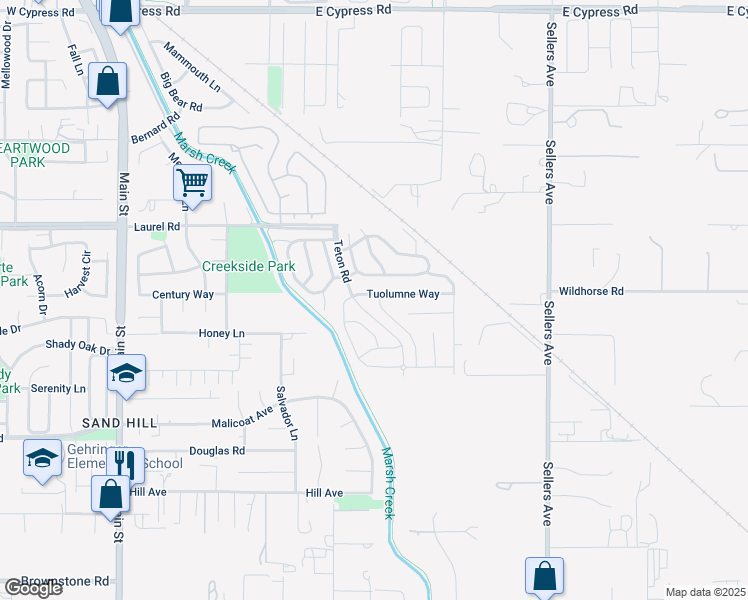 map of restaurants, bars, coffee shops, grocery stores, and more near 1305 Tuolumne Way in Oakley