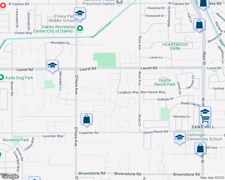 map of restaurants, bars, coffee shops, grocery stores, and more near 3897 Cloverbrook Avenue in Oakley