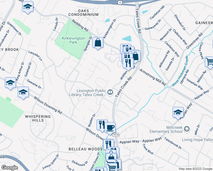 map of restaurants, bars, coffee shops, grocery stores, and more near 648 Sherard Circle in Lexington