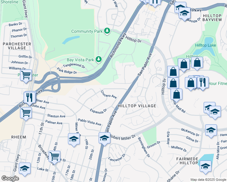 map of restaurants, bars, coffee shops, grocery stores, and more near 1951 Stanton Avenue in San Pablo