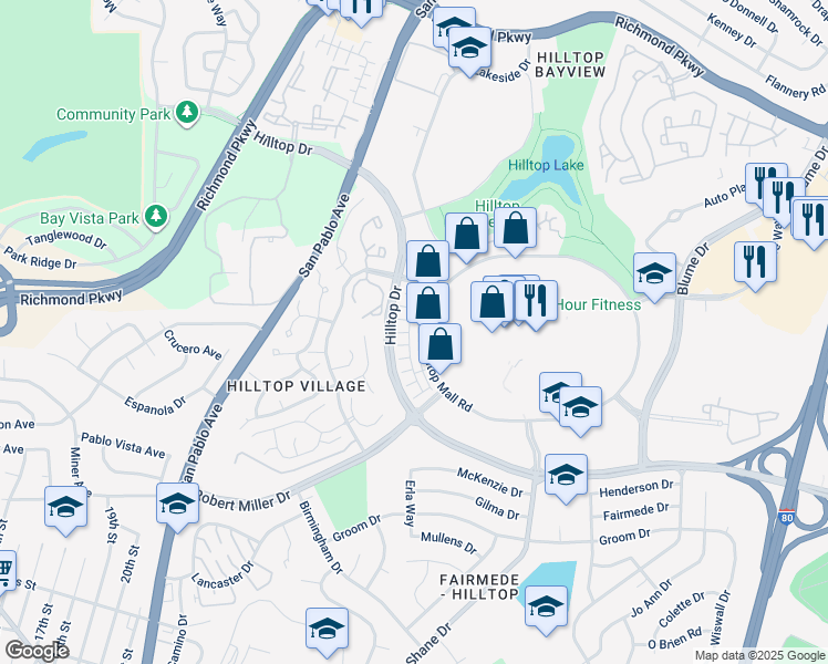 map of restaurants, bars, coffee shops, grocery stores, and more near 711 Summer Lane in Richmond