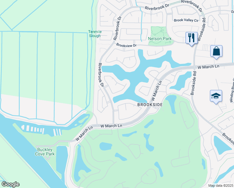 map of restaurants, bars, coffee shops, grocery stores, and more near 4958 Bay View Circle in Stockton