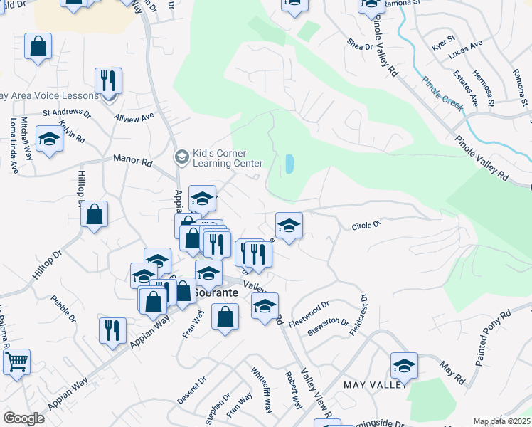 map of restaurants, bars, coffee shops, grocery stores, and more near 0 Greenbrae Court in El Sobrante