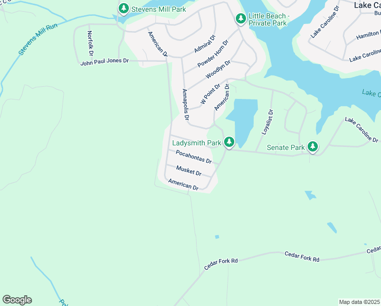 map of restaurants, bars, coffee shops, grocery stores, and more near 422 Pocahontas Drive in Ruther Glen