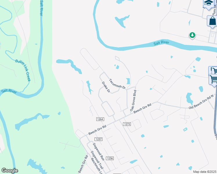 map of restaurants, bars, coffee shops, grocery stores, and more near 293 Drake Drive in Shepherdsville