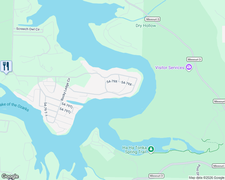 map of restaurants, bars, coffee shops, grocery stores, and more near 1 Lynette Lane in Camdenton