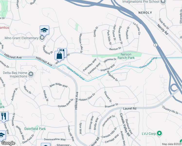 map of restaurants, bars, coffee shops, grocery stores, and more near 4512 Loon Court in Antioch