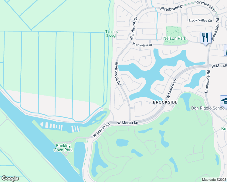 map of restaurants, bars, coffee shops, grocery stores, and more near 4107 Timepiece Court in Stockton