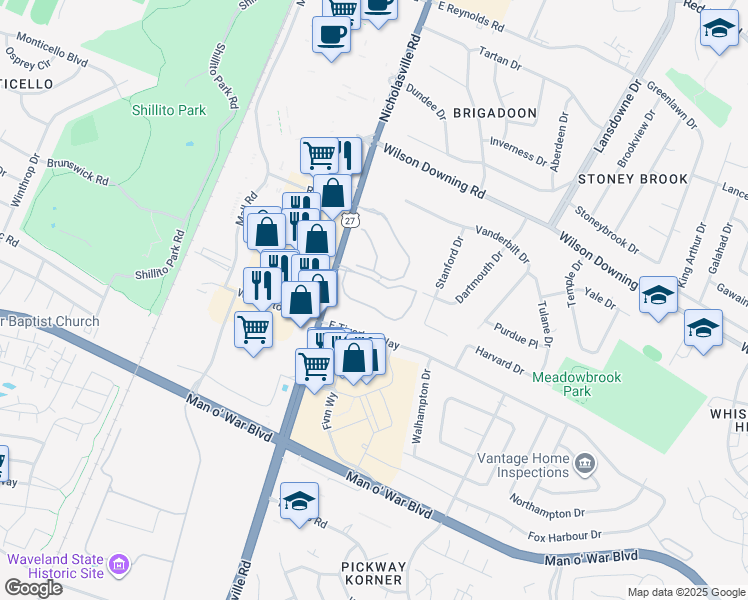 map of restaurants, bars, coffee shops, grocery stores, and more near 3820 Nicholasville Road in Lexington