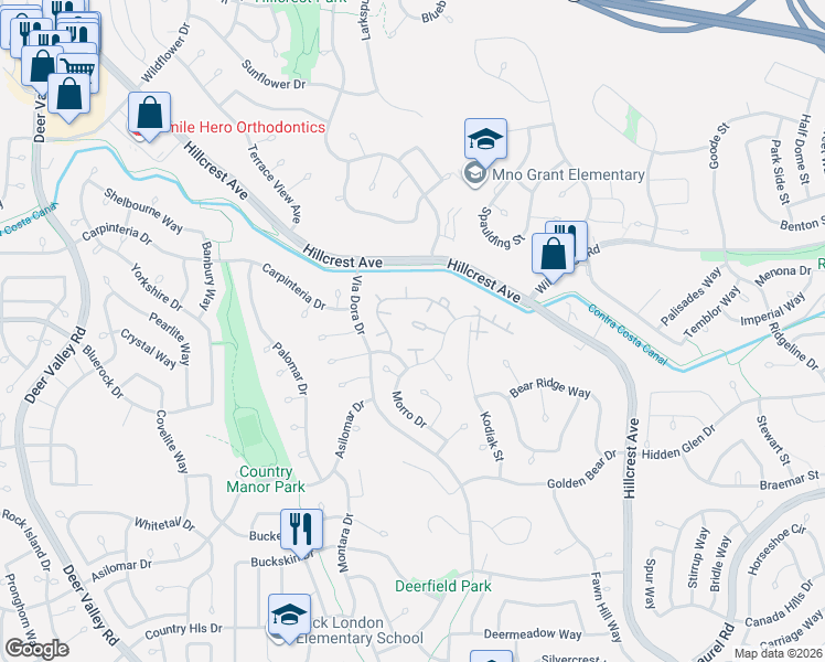 map of restaurants, bars, coffee shops, grocery stores, and more near 2750 Ivy Lane in Antioch