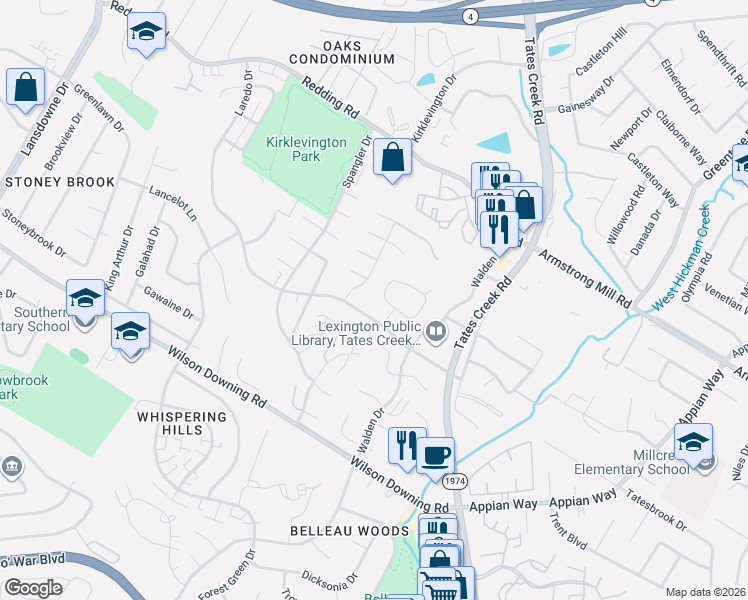 map of restaurants, bars, coffee shops, grocery stores, and more near 688 Sherard Circle in Lexington