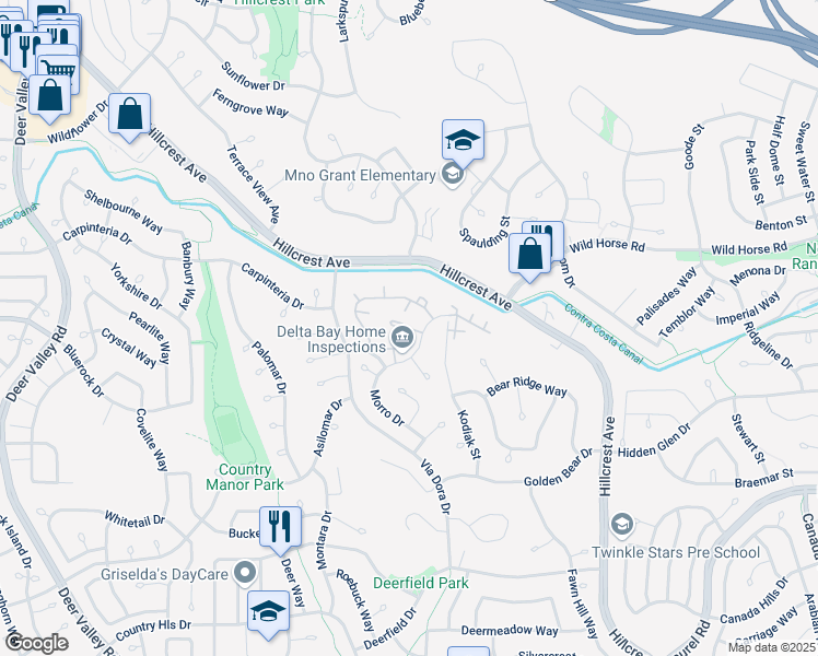 map of restaurants, bars, coffee shops, grocery stores, and more near 2750 Ivy Lane in Antioch
