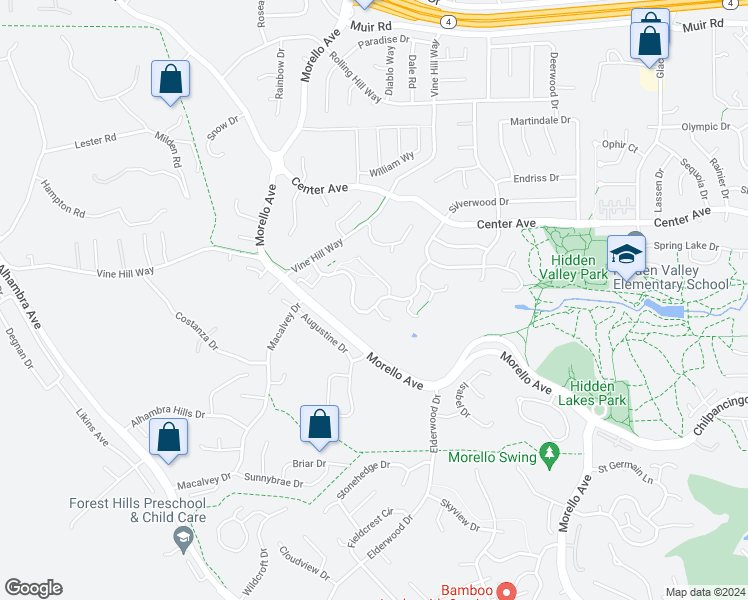 map of restaurants, bars, coffee shops, grocery stores, and more near 1485 Ashwood Drive in Martinez