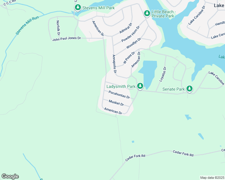 map of restaurants, bars, coffee shops, grocery stores, and more near 422 Pocahontas Drive in Ruther Glen