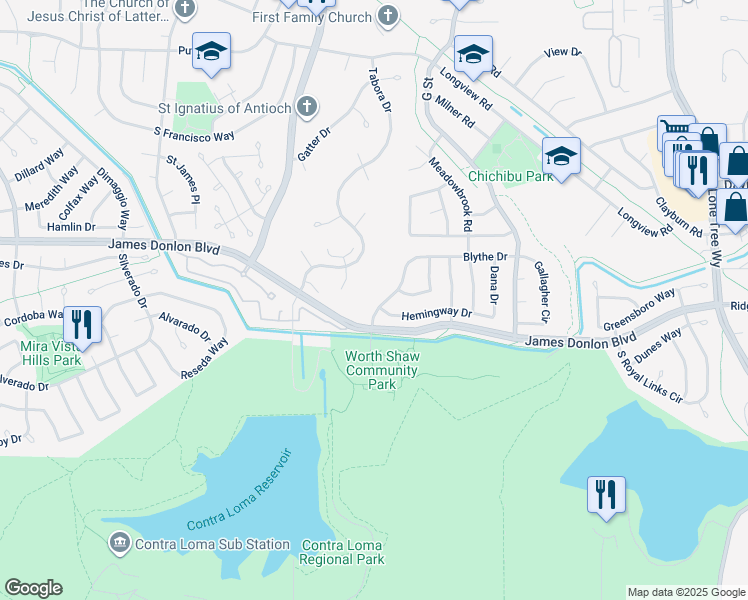 map of restaurants, bars, coffee shops, grocery stores, and more near 3510 Stone Place in Antioch