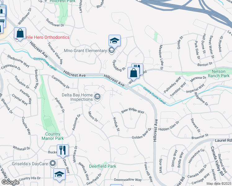 map of restaurants, bars, coffee shops, grocery stores, and more near 3001 Morro Drive in Antioch