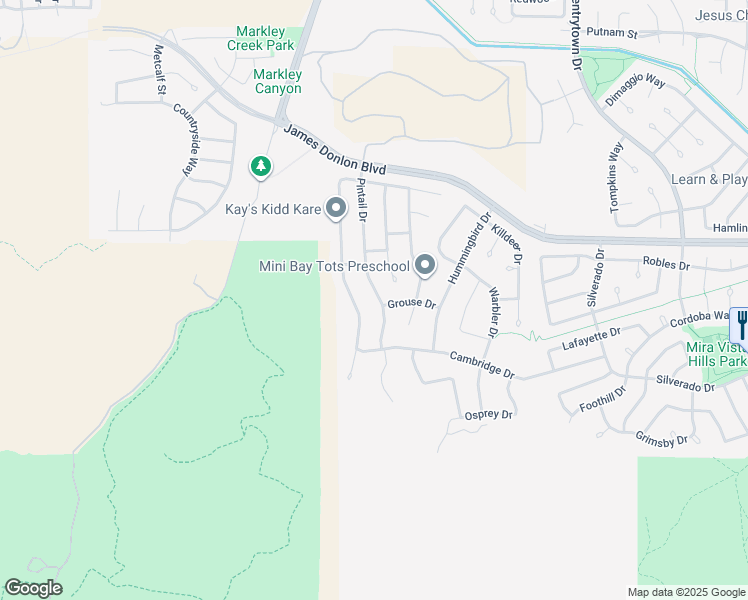 map of restaurants, bars, coffee shops, grocery stores, and more near 3627 Mallard Way in Antioch