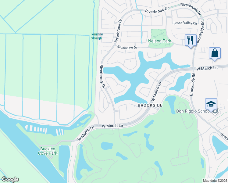 map of restaurants, bars, coffee shops, grocery stores, and more near 4925 Bay View Circle in Stockton