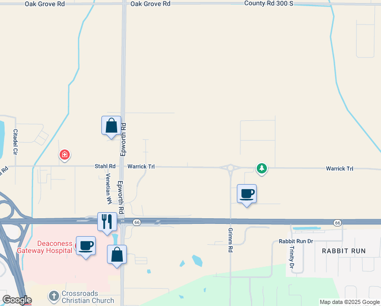 map of restaurants, bars, coffee shops, grocery stores, and more near Warrick Wellness Trail in Newburgh