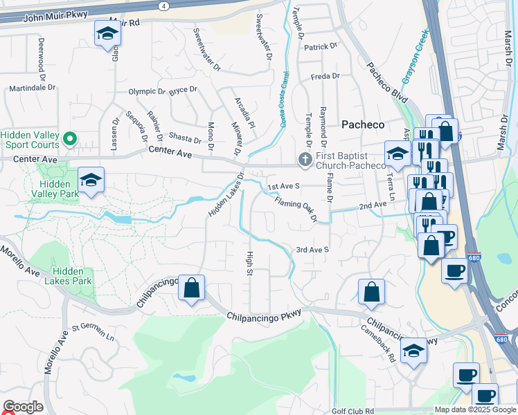 map of restaurants, bars, coffee shops, grocery stores, and more near 138 Carriage Lane in Pacheco