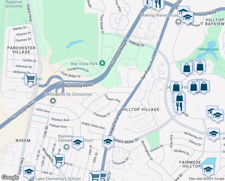 map of restaurants, bars, coffee shops, grocery stores, and more near 1951 Stanton Avenue in San Pablo
