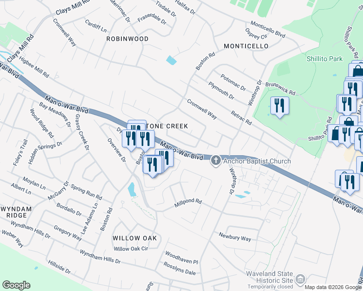 map of restaurants, bars, coffee shops, grocery stores, and more near 377 Marblerock Way in Lexington