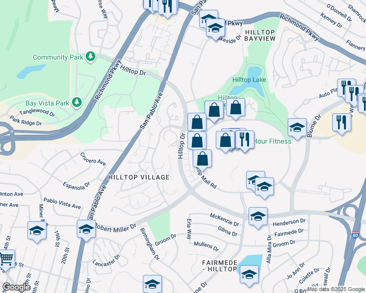 map of restaurants, bars, coffee shops, grocery stores, and more near 560 Summer Lane in Richmond