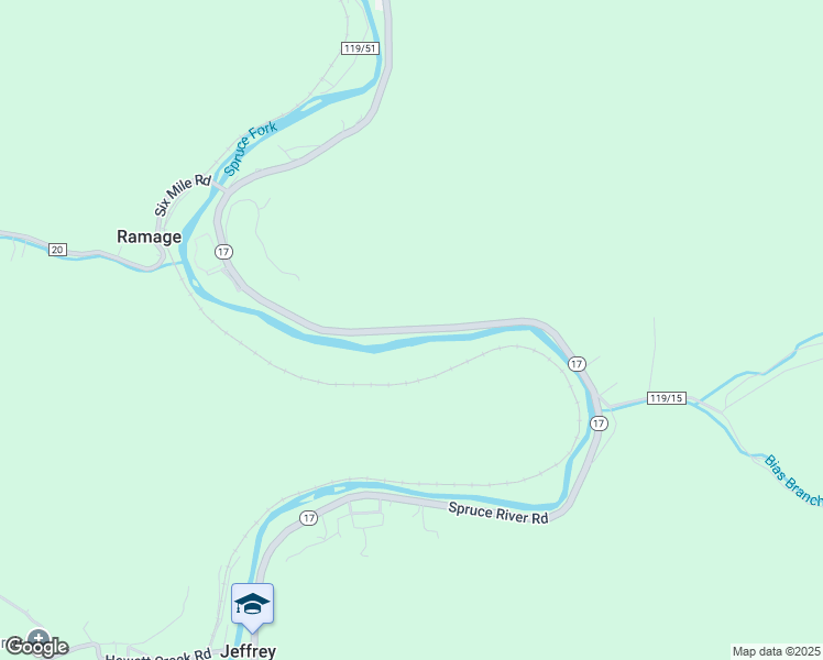 map of restaurants, bars, coffee shops, grocery stores, and more near Blair Mountain Highway in Jeffrey