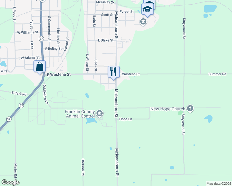 map of restaurants, bars, coffee shops, grocery stores, and more near 8099 Mcleansboro Street in Benton