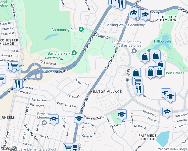 map of restaurants, bars, coffee shops, grocery stores, and more near 2121 Stanton Avenue in San Pablo