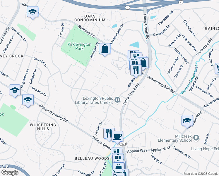 map of restaurants, bars, coffee shops, grocery stores, and more near 648 Sherard Circle in Lexington